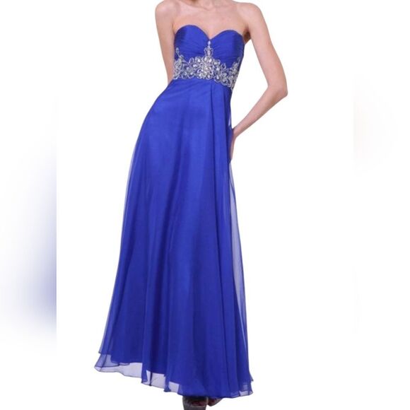 Fiesta Fashion Blue Strapless Beaded Corset Long Gown Prom Dress Size Xsmall - Picture 1 of 14